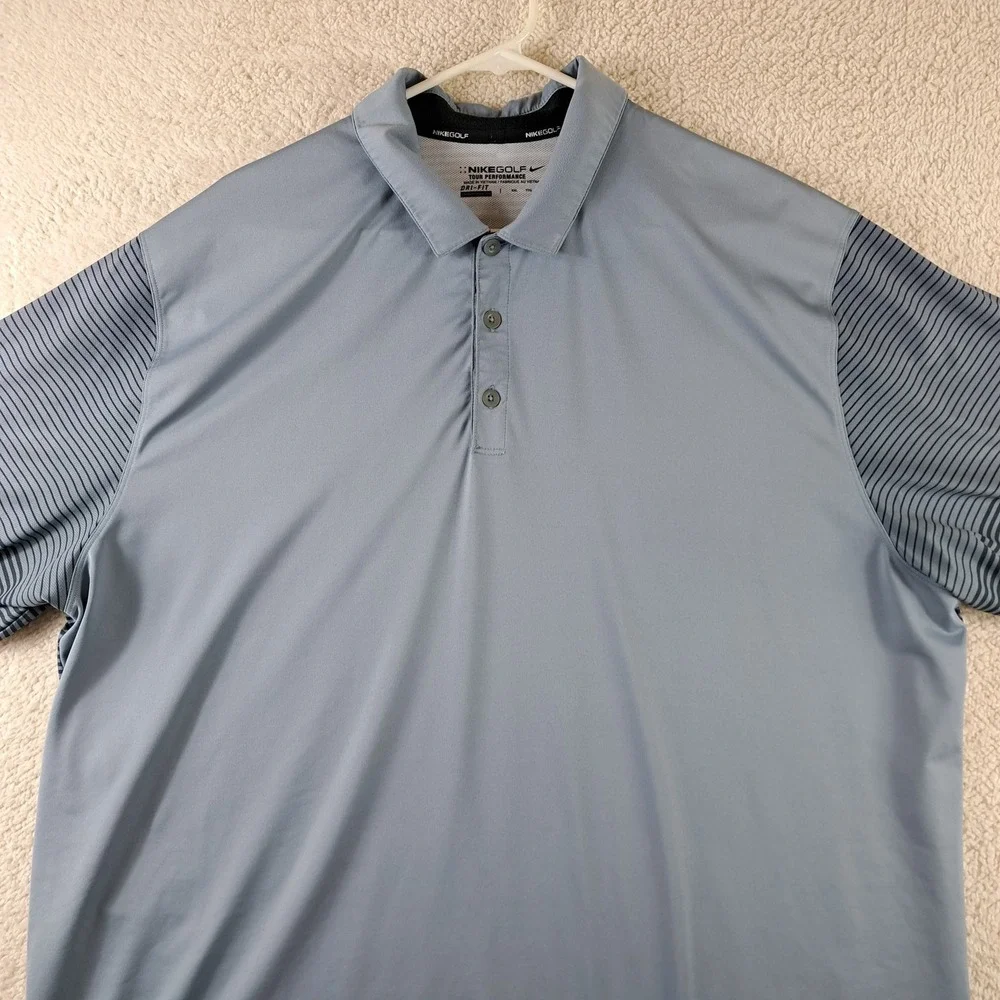 Nike Golf Tour‎ Performance Dri-Fit Polo Shirt Men's XXL Blue Gray Striped Short
